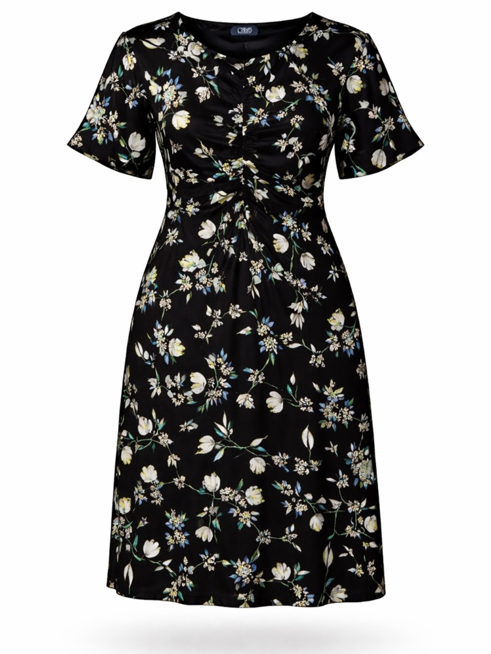 Chaps Black Floral Midi Dress with Twist Front